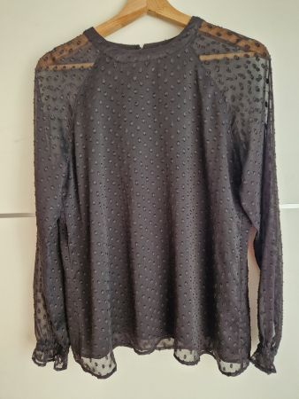 Elegante schwarze Chiffon Bluse mit Tupfenmuster - Grösse S