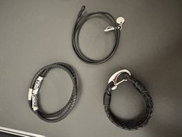Armbänder bzw Halsband Set schwarz Leder