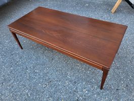 Grande table basse vintage bois foncé 1970er. 