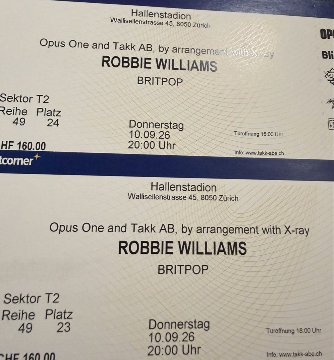Biglietti: 2x Robbie Williams Sitzplatz Tickets – Nuovo (secondo la descrizione) da Orpund venduto da Bruegger_79 1