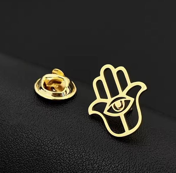 Placchette & Badge: 4 Pins: 2x Wolf & 2x Khamsa (Edelstahl) – Nuovo e nell'imballaggio originale da Fislisbach venduto da GenerousClub 3