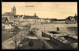 AK Solothurn, Aare mit Brücke und Uferbauten