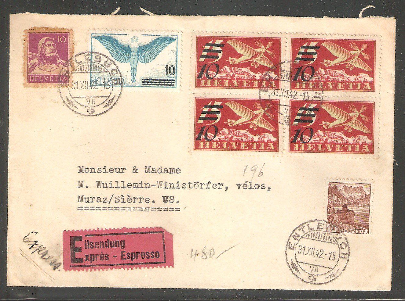 Tous les timbres: 19b B/4 Eilbrief nach Muraz – D'occasion à Lausanne par Whorvath