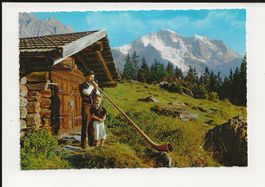 AK ca. 1960 Wengen Alphornbläser mit Sennenbub +Jungfrau 🖼️