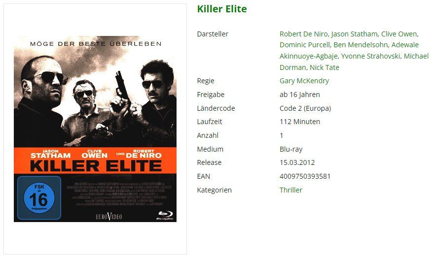 Tutti i DVDs: Killer Elite (Bluray) – Usato da Emmetten venduto da SVollenweider