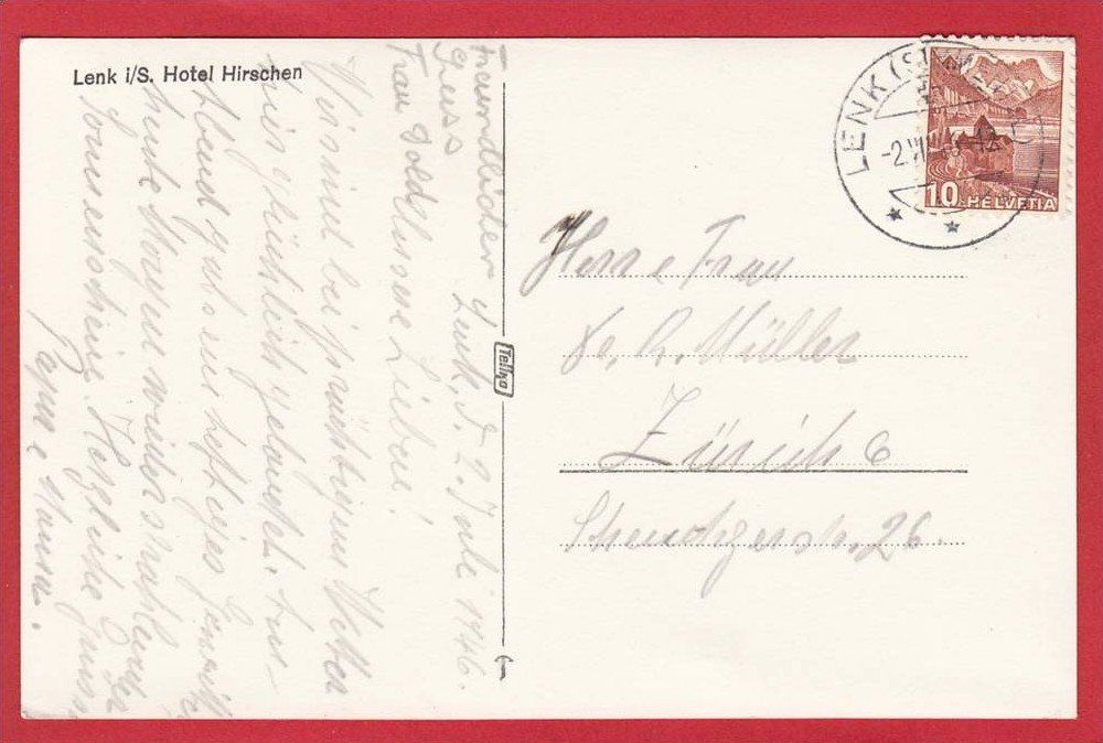 Cartoline postali: LENK HOTEL HIRSCHEN – Usato da Grüningen venduto da Kartenlaube 1