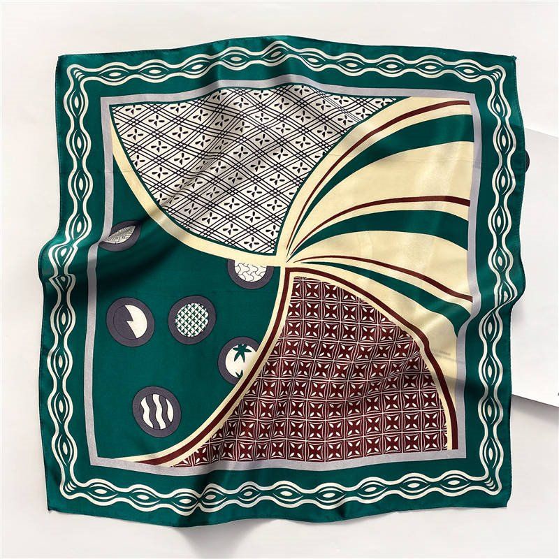 Foulard & Sciarpe: New 53cm Silk Scarf, Boho Pattern Green Brown Silk Scarf – Nuovo e nell'imballaggio originale da Baar venduto da virginiablossoms 2