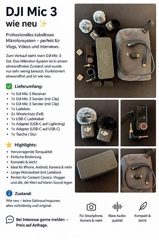 Microfoni: Dji Mic 3 wie NEU – Nuovo e nell'imballaggio originale da Solothurn venduto da nev_7qmh