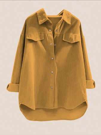 NEU Damen Oversize Cord Hemd - L - senfgelb