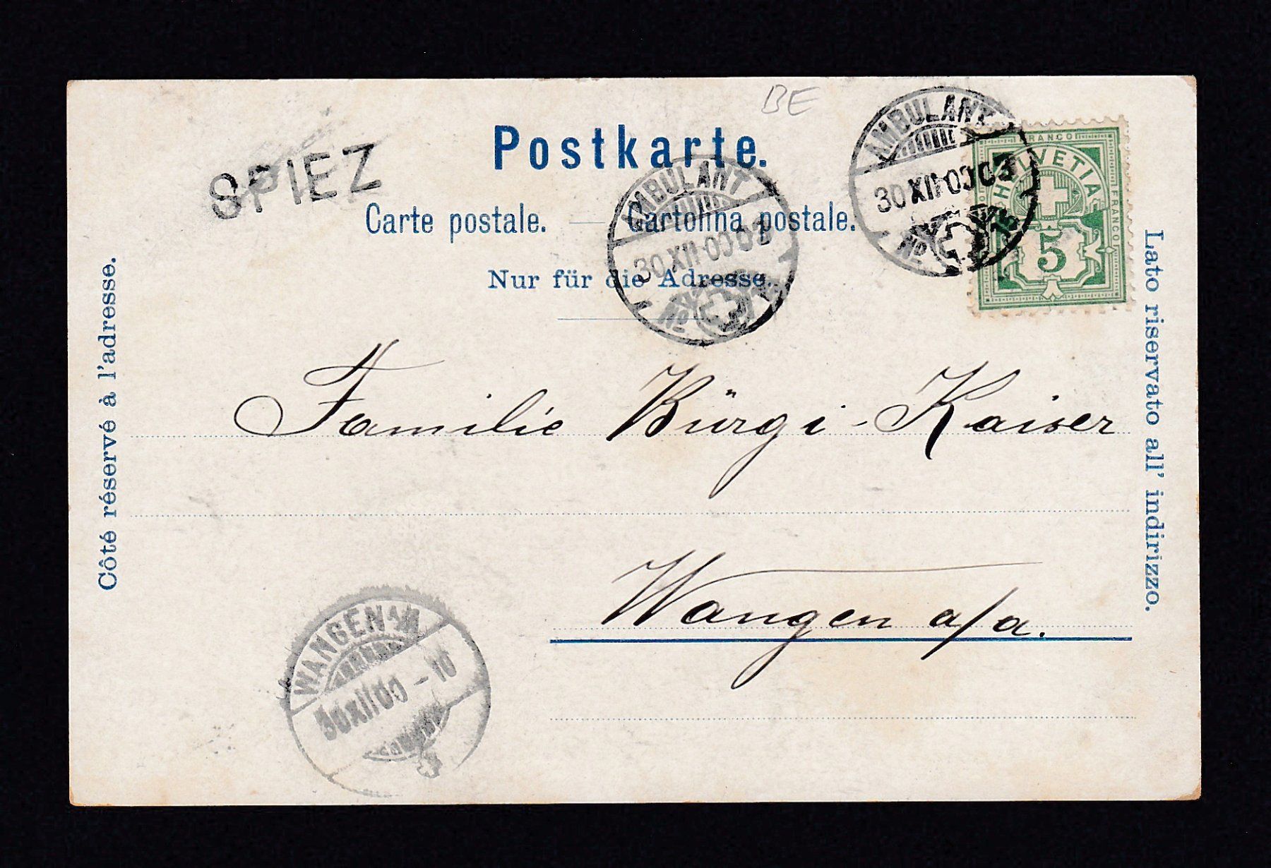 Ansichtskarten: SPIEZ - Bahnhof, 1900, Stabstempel – Gebraucht aus Reiden von cinfis 1