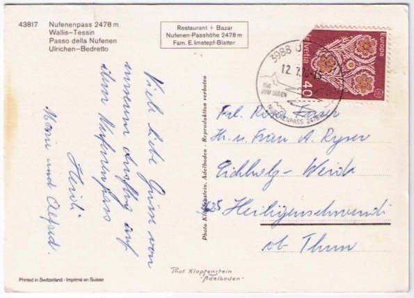 Cartoline postali: Nufenenpass – Usato da Binningen venduto da Mountainrider 1