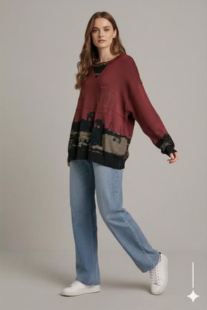 Carlo Colucci Vintage Burgunderfarbener Stadtbild-Pullover