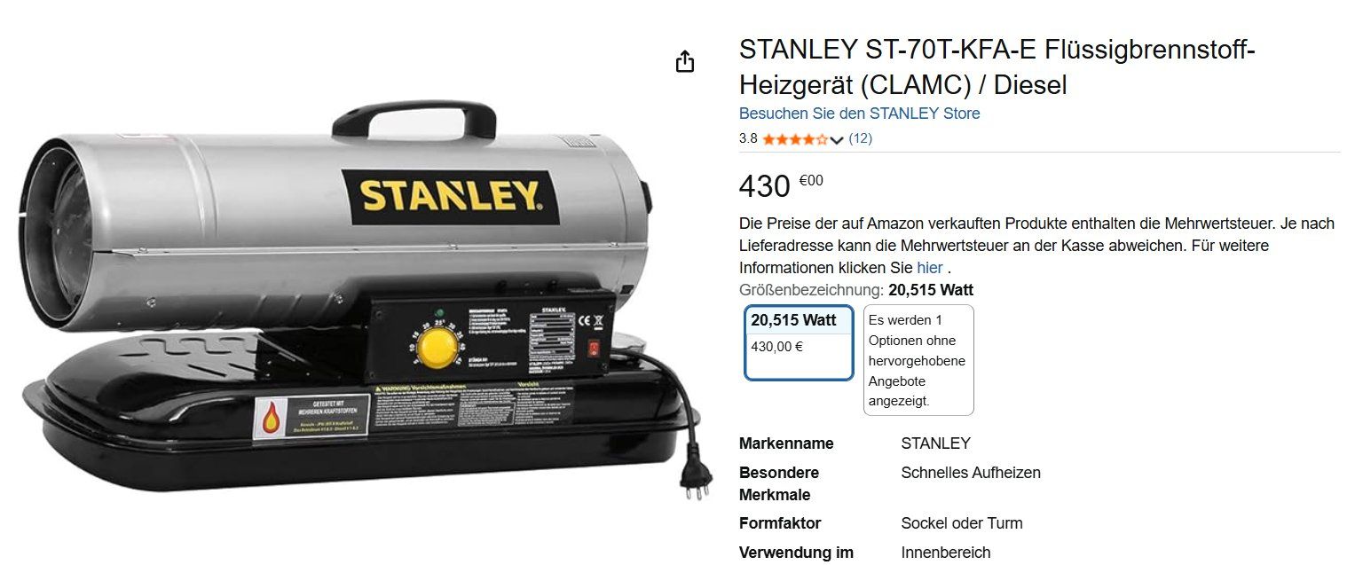 Stanley Heizgeräte: STANLEY  Flüssigbrennstoff-Heizgerät – Gebraucht aus Saland von IT-Service-Gubler