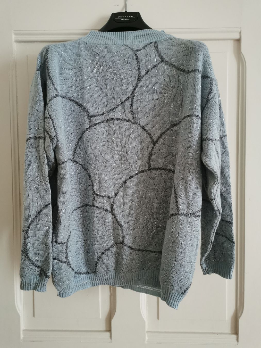 Maglioni & Felpe: Vintage Glitzer Strickpullover mit Silberfaden Muster – Usato da Zürich venduto da Hibiskus3
