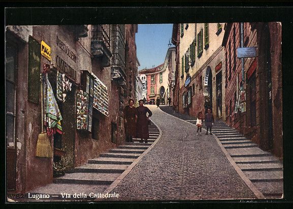 Cartoline postali: Lugano, Via della Cattedrale mit Gesch – Usato da Berlin venduto da bartko-reher