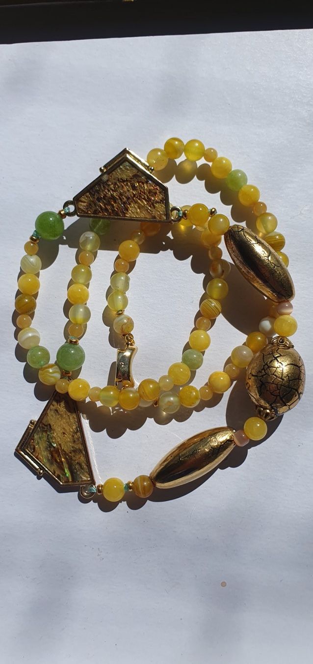 Ketten: Unikat. Gelb Agate mit Peridot und Perlmutt – Neu (gemäss Beschreibung) aus Benglen von Meercat3 3