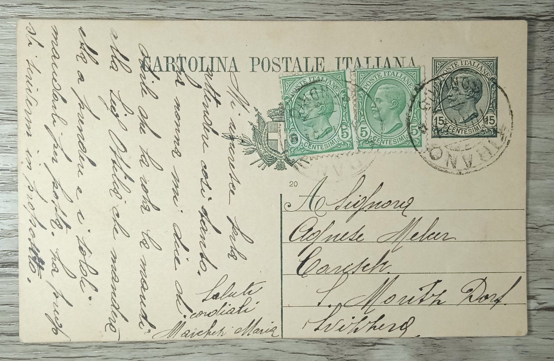 Tutti i francobolli: TR45 Carte Postale + Timbre Italie 1921 – Usato da Cousset venduto da Patrick_Collections