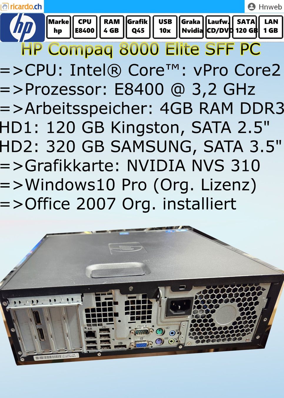 Hewlett Packard PC: PC HP Compaq 8000 Elite SFF PC – Usato da Kaisten venduto da Hnweb 3