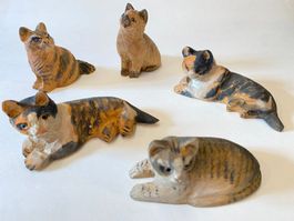 5 Vintage Katzenfigur, Handarbeit aus Holz