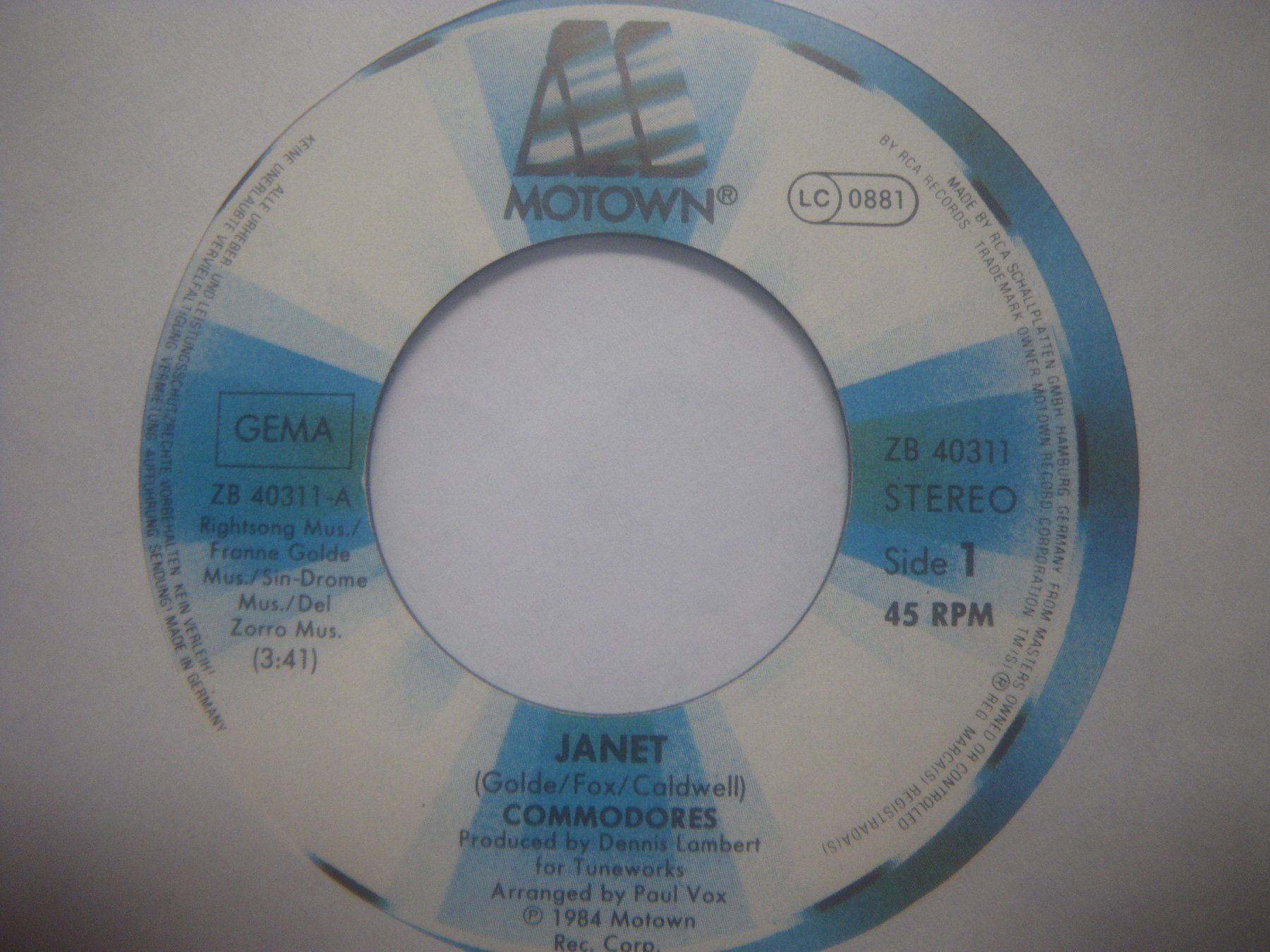 Schallplatten: Vinyl-Single Commodores - Janet – Gebraucht aus Langenthal von Modo39