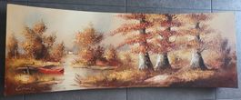 Landschafts - Gemälde Kunst Boot am See 104 x 37cm Rarität