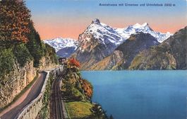 Axenstrasse mit urnersee und urlrotstock Bahn