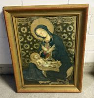 Älteres Bild in goldfarbigem Rahmen, Madonna mit Kind