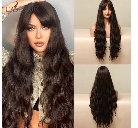 WIG ME UP Perücke Sehr Lang, Braun, Gewellt, Mit Pony – Aus Kunstfaser, Kopfhautimitat, Verstellbar Bis 60 Cm, Ca. 80 Cm Länge