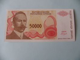 Serbische 50000 Dinar Banknote, Republika Srpska 1993 👍
