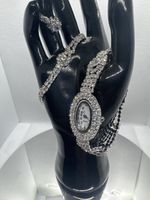 Damen Set: Uhr mit Armband und Ring, Strass Steine