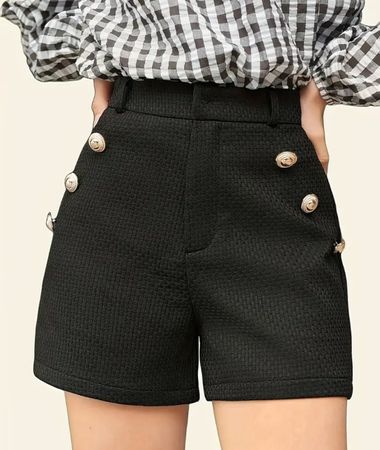 Gewobene schwarze Sommershorts mit Goldknöpfen neu