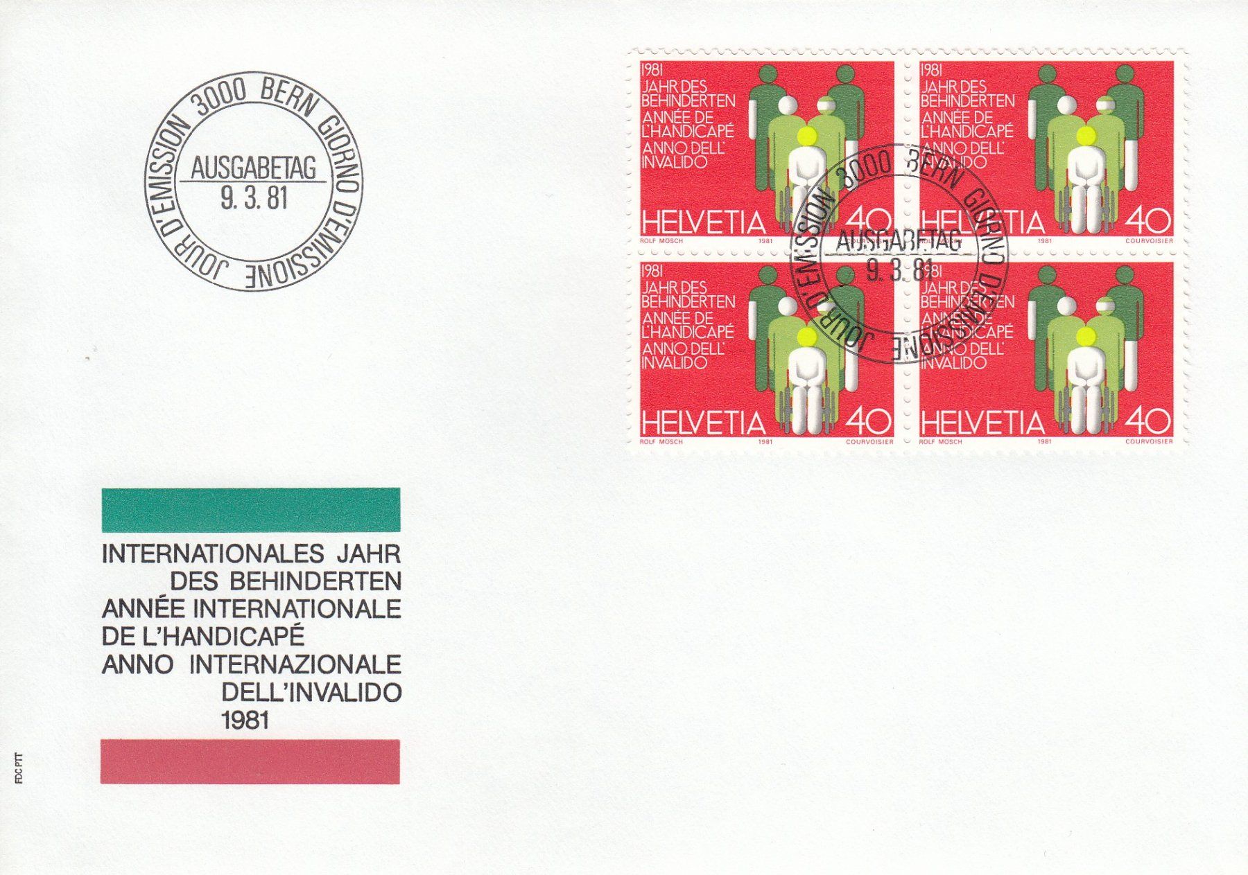 Alle Briefmarken: 1981 3 FDC Ballenberg Behinderte Albert Anker Viererblock – Gebraucht aus Spreitenbach von Mustang_1105 1