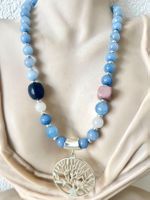 Edelsteinkette mit blauem Chalcedon & Lebensbaum Unikat