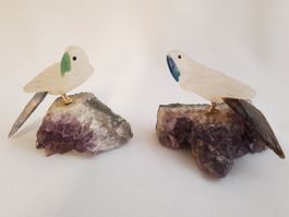 2 Amethyst mit Papagei