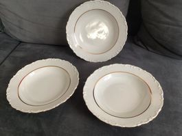 3 Suppenteller Bosco Porzellan mit Goldrand