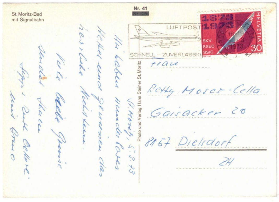 Cartoline postali: St. Moritz - Luftseilbahn Signalbahn – Usato da Binningen venduto da Mountainrider 1