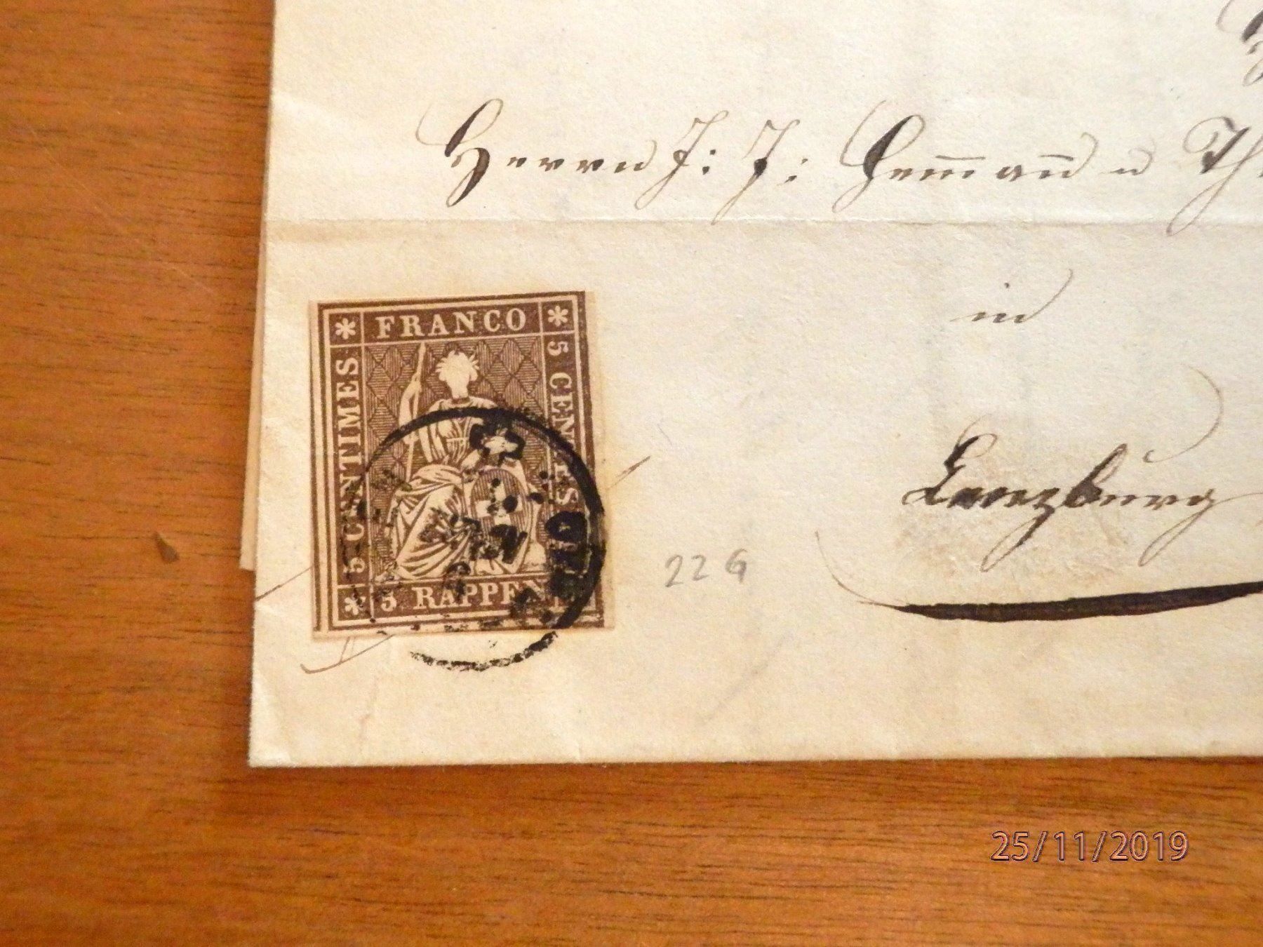 Tutti i francobolli: ZNr.22G, Brief m. Balkenstempel Dottikon – Usato da Ueberstorf venduto da dinbau 1