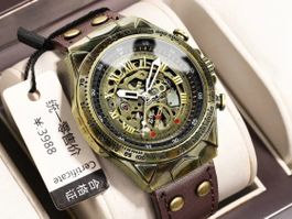 Automatikuhr Herren Skelett Lederarmband Automatik Uhr Retro