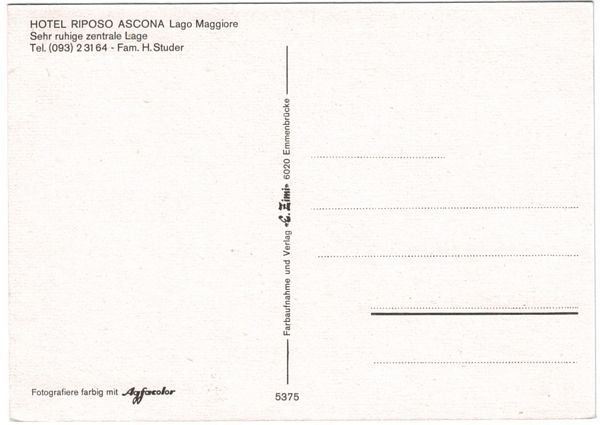 Cartoline postali: Ascona, Hotel Riposo – Usato da Frauenfeld venduto da POML 1
