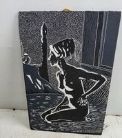 Akt Schieferbild – Kunstwerk im Linolschnittstil
