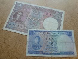Lot ++ 2 seltene Banknoten aus Ceylon 1946 und 1951
