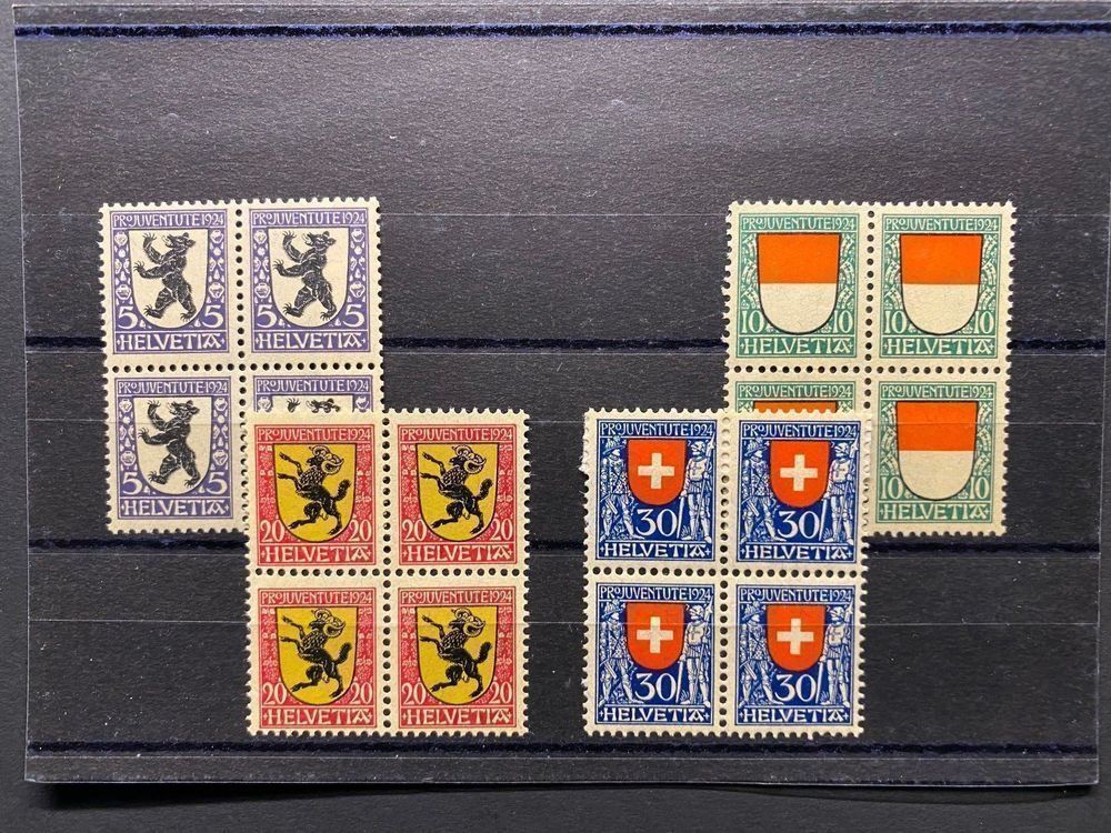 Tutti i francobolli: Pro Juventute 1924 4-Block, postfrisch – Usato da Niederwil SG venduto da kaseopeia