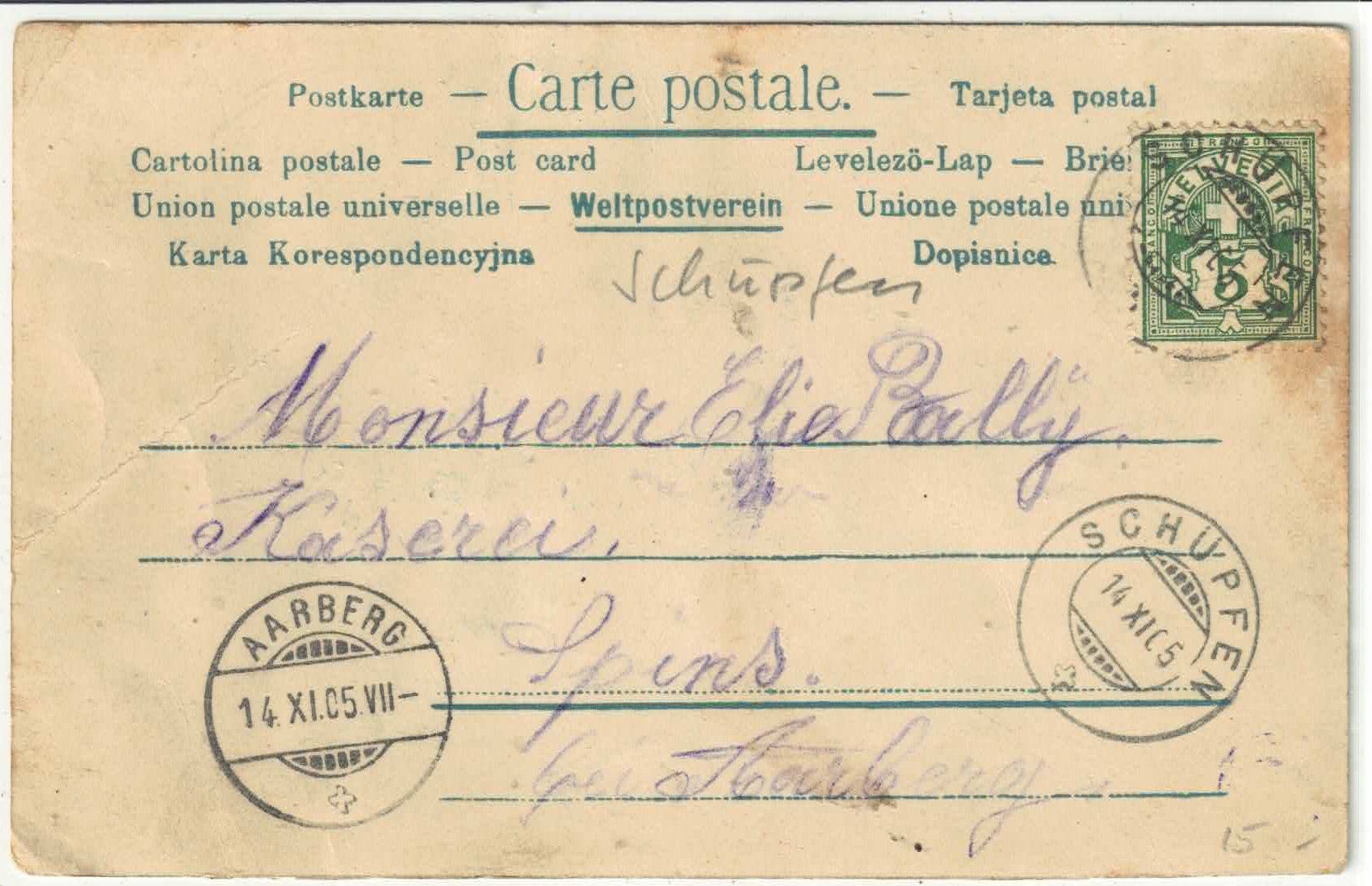 Ansichtskarten: Schüpfen - Wohnhaus 1905 - animee – Gebraucht aus Ettingen von Kartenplanet 1