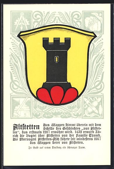 Cartoline postali: Altstetten, Wappen mit schwarzer Turm au – Usato da Berlin venduto da bartko-reher