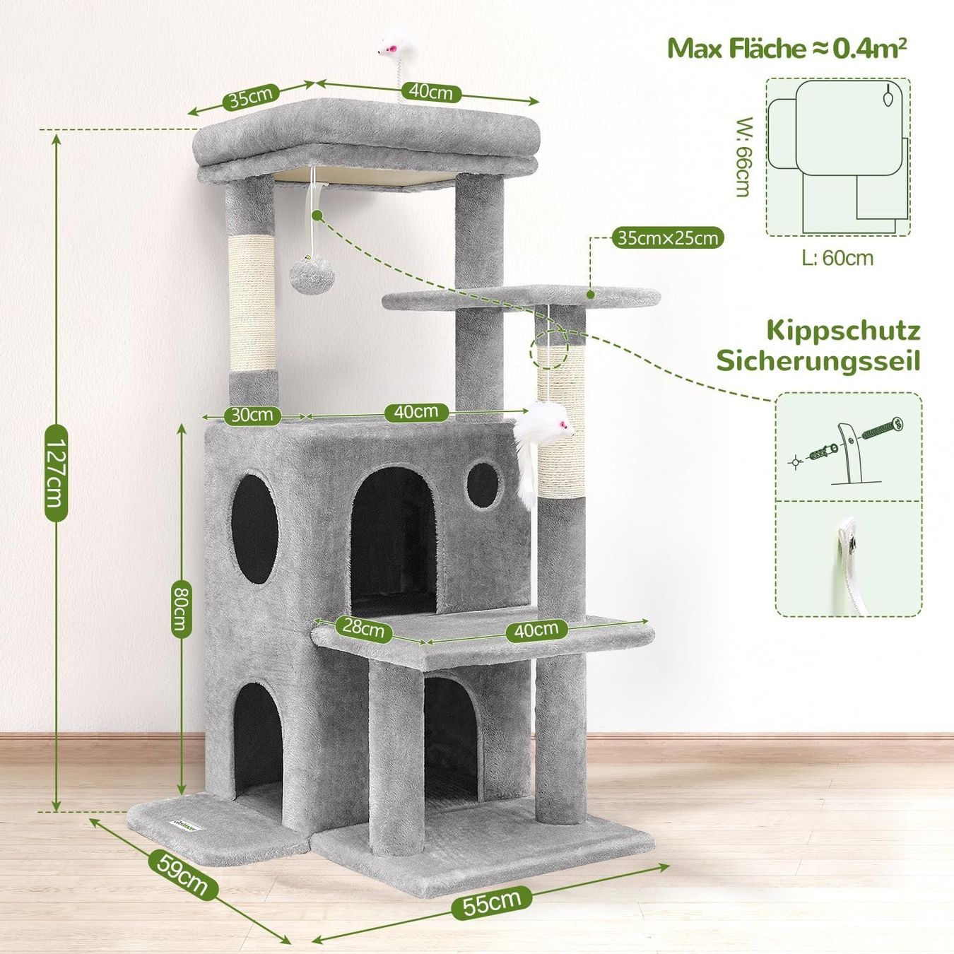 Tiragraffi: Kratzbaum Kletterbaum Katzenbaum 127cm Katzenhaus hellgrau – Nuovo e nell'imballaggio originale da Zürich venduto da MueDes 5