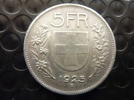 Silber 5 Fr.  1925  -  Ungereinigt  -