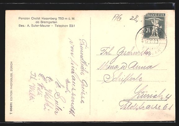 Cartoline postali: Widen, Pension Chalet Hasenberg A. Suter – Usato da Berlin venduto da bartko-reher 1
