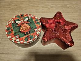 2 Boîtes de Noël en métal rouge