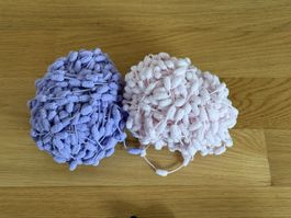 Flauschiges Pompon Garn rosa und lila, 83g