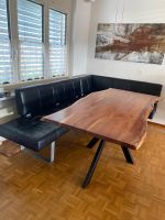 Massivholztisch mit Eckbank Leder schwarz gebraucht